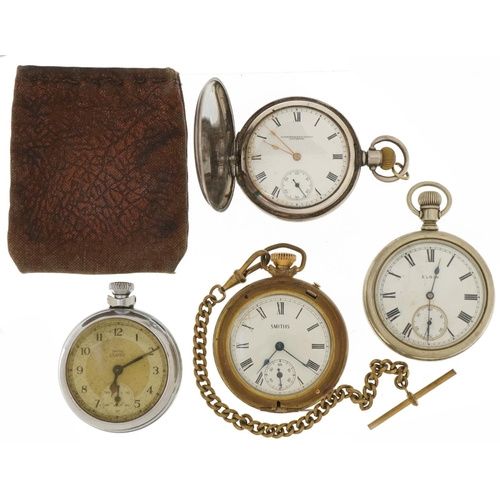 3643 - Three gentlemen's pocket watches and a Smiths Empire stopwatch including a silver full hunter pocket... 