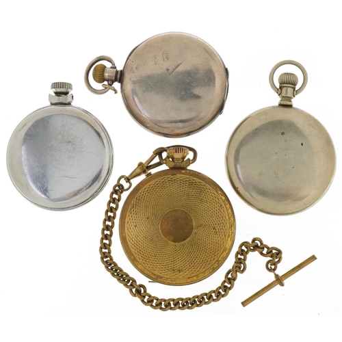 3643 - Three gentlemen's pocket watches and a Smiths Empire stopwatch including a silver full hunter pocket... 