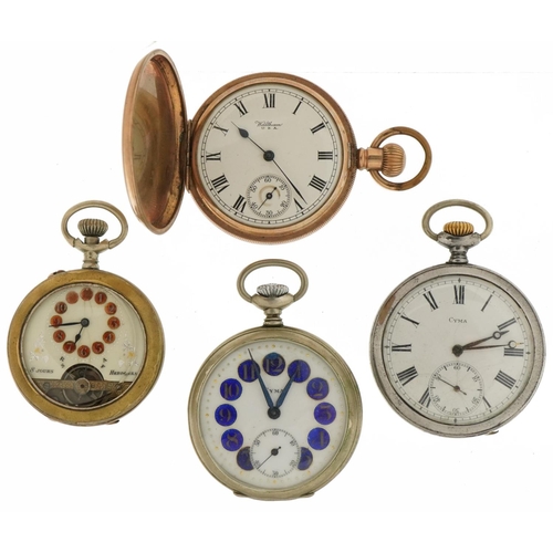 3581 - Four antique and later gentlemen's pocket watches comprising Hebdomas, Cyma and Waltham