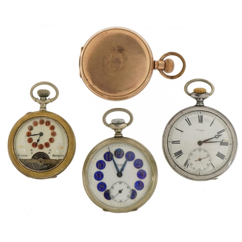 3581 - Four antique and later gentlemen's pocket watches comprising Hebdomas, Cyma and Waltham