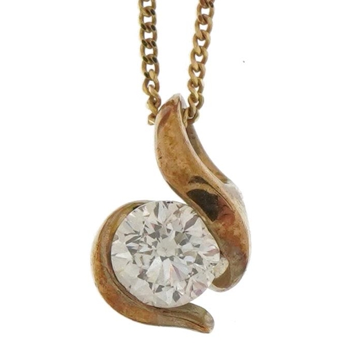 3105 - Canadian Ice, 9ct gold diamond solitaire pendant on a 9ct gold necklace with box and certificate, to... 