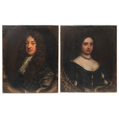 After Peter Lely - Top half portraits of Sir Thomas Craven and Lady Craven, pair of 17th/18th century Old Master oil on canvases, each with descriptions and details verso, unframed, 66cm x 56cm