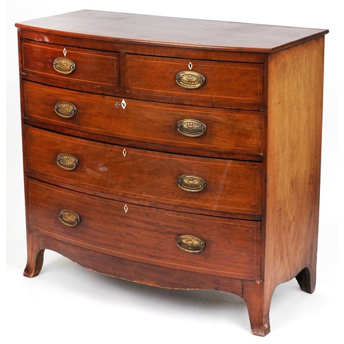 2037 - 19th century mahogany and boxwood strung bow fronted chest fitted with an arrangement of five drawer... 