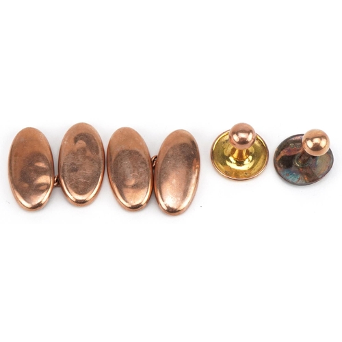 2706 - Set of 9ct gold gentlemen's dress studs and cufflinks housed in a Joseph Taylor tooled leather fitte... 