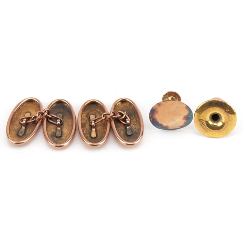 2706 - Set of 9ct gold gentlemen's dress studs and cufflinks housed in a Joseph Taylor tooled leather fitte... 