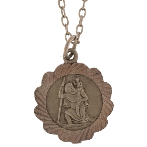 2814 - Silver St Christopher pendant on a silver necklace, 1.9cm high and 46cm in length, 3.6g