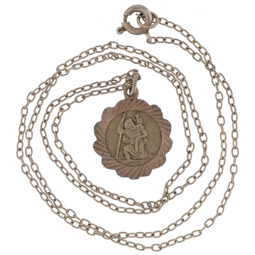 2814 - Silver St Christopher pendant on a silver necklace, 1.9cm high and 46cm in length, 3.6g