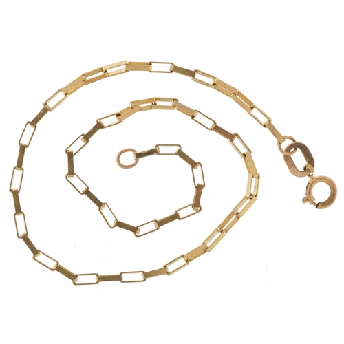 2588 - 9ct gold rectangular box link necklace, 16cm in length, 1.0g