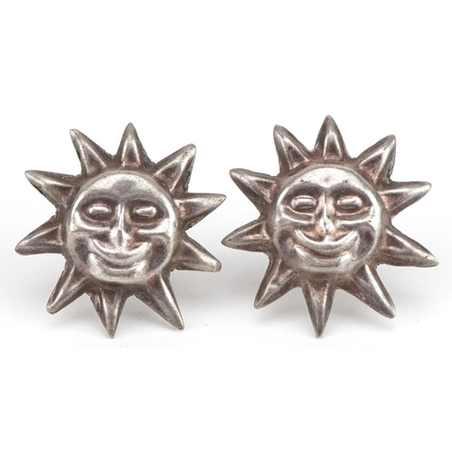 2791 - Pair of silver smiley face sunburst stud earrings, 1.9cm in diameter, 2.3g