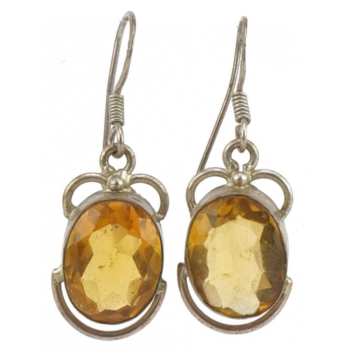 2788 - Pair of silver orange stone drop earrings, 4cm high, 7.6g