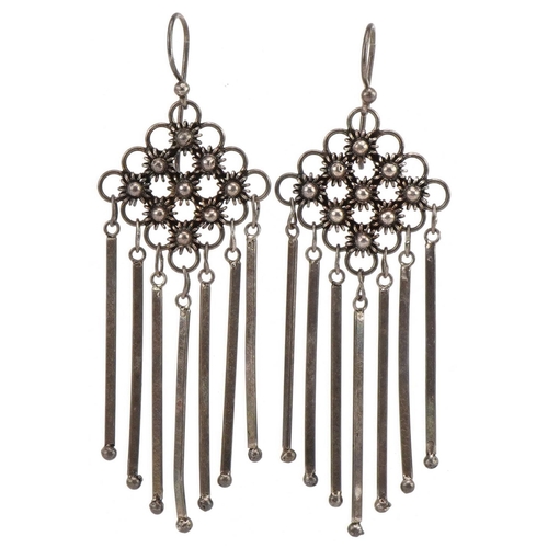 2784 - Pair of Middle Eastern silver tassel drop earrings, 6cm high, 8.8g