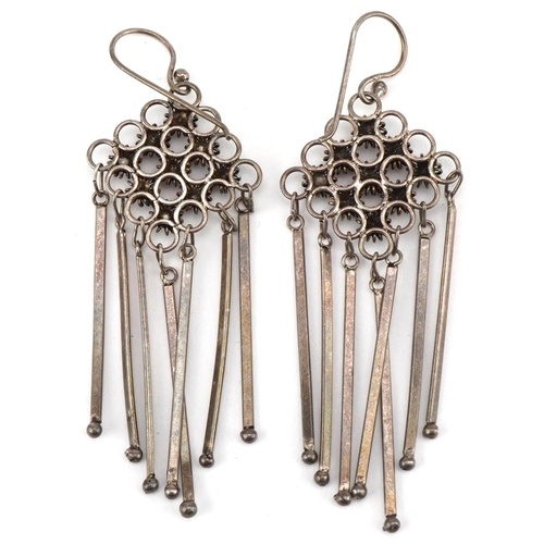 2784 - Pair of Middle Eastern silver tassel drop earrings, 6cm high, 8.8g