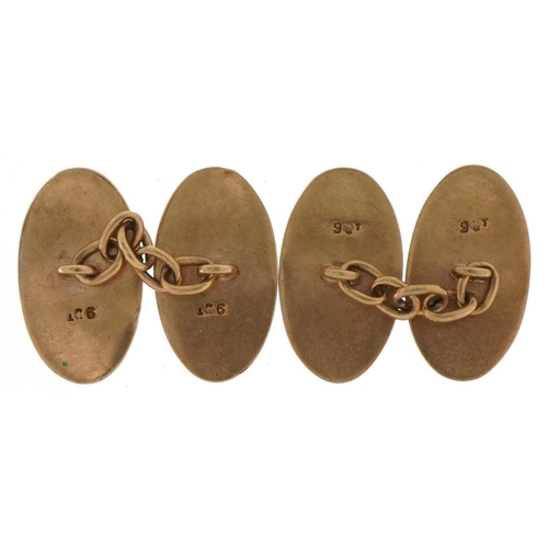 2127 - Pair of 9ct gold engraved cufflinks, 2.5cm in length, 8.2g