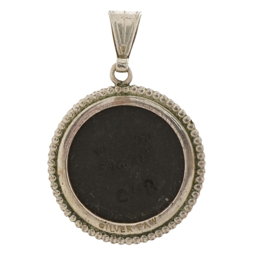 2801 - Silver mounted Wedgwood black and white Jasperware pendant decorated in relief with a maiden, impres... 