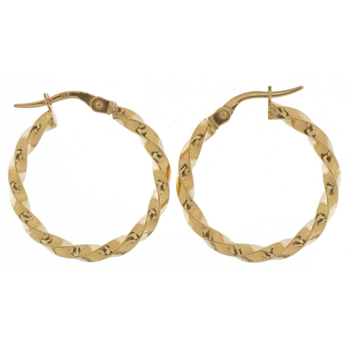 2590 - Pair of 9ct gold hoop earrings, 2.3cm in diameter, 1.1g