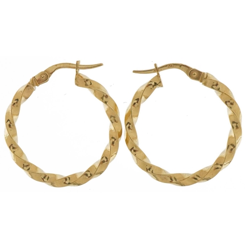 2590 - Pair of 9ct gold hoop earrings, 2.3cm in diameter, 1.1g