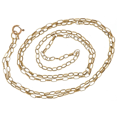 2564 - 9ct gold long Belcher link necklace, 58cm in length, 2.0g