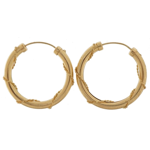 2730 - Pair of 9ct gold hoop earrings, 2.5cm in diameter, 1.7g