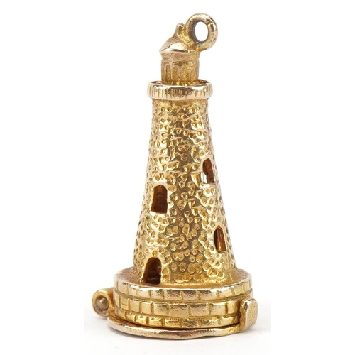 2108 - 9ct gold opening lighthouse charm, 2.4cm high, 4.3g