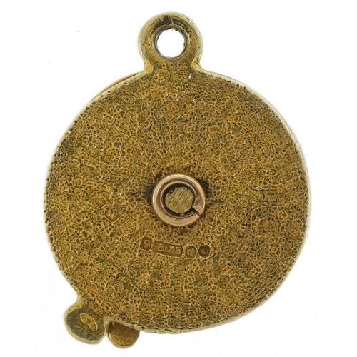 2163 - 9ct gold and enamel telephone dial, 2 Tel U I love you charm, 1.2cm in diameter, 2.2g