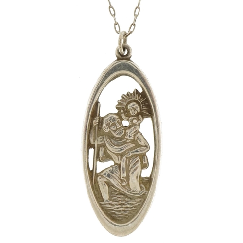 2661 - Silver St Christopher pendant on a silver necklace, 3.2cm high and 52cm in length, 4.5g