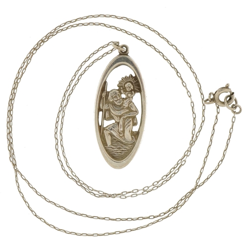 2661 - Silver St Christopher pendant on a silver necklace, 3.2cm high and 52cm in length, 4.5g