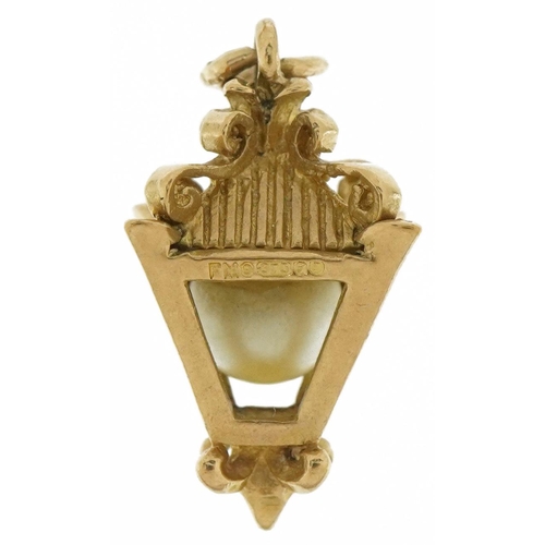 2194 - 9ct gold pearl lantern charm, 2.1cm high, 3.4g