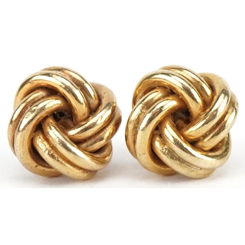 2111 - Pair of 9ct gold knot design stud earrings, 1cm wide, 1.8g