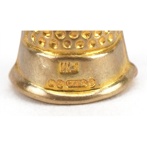 2569 - 9ct gold thimble charm, 1.2cm high, 0.5g