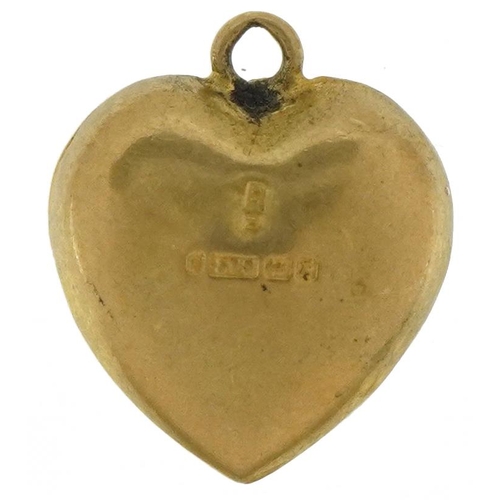 2577 - 9ct gold engraved love heart pendant, 1.2cm high, 0.5g