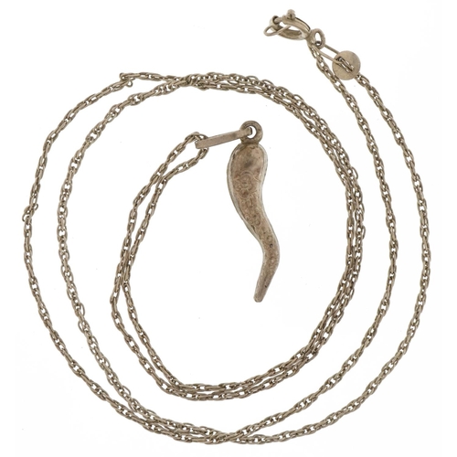 2812 - Embossed silver horn of plenty charm on a silver necklace, 3cm high and 52cm in length, 3.3g