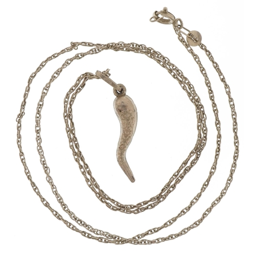 2812 - Embossed silver horn of plenty charm on a silver necklace, 3cm high and 52cm in length, 3.3g