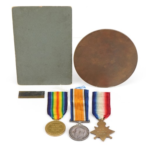 1387 - British military World War I trio with Mons star and death plaque relating to Private James Knight o... 