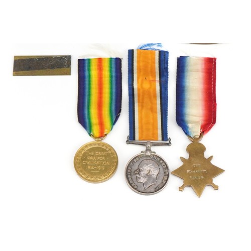 1387 - British military World War I trio with Mons star and death plaque relating to Private James Knight o... 