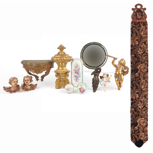 580 - 19th century and later fixtures, fittings and furnishings including gilt plaster hanging of Putti, c... 