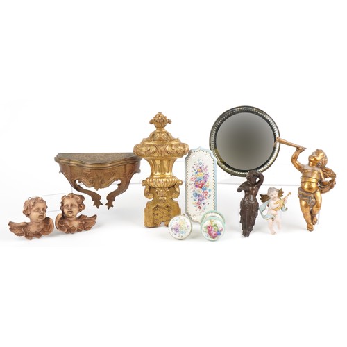 580 - 19th century and later fixtures, fittings and furnishings including gilt plaster hanging of Putti, c... 