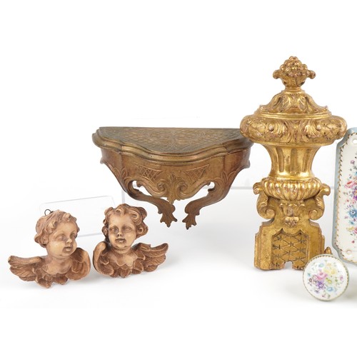 580 - 19th century and later fixtures, fittings and furnishings including gilt plaster hanging of Putti, c... 