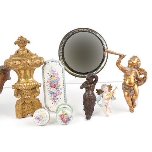 580 - 19th century and later fixtures, fittings and furnishings including gilt plaster hanging of Putti, c... 