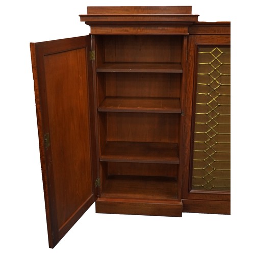 2005 - William IV Cuban ‘fiddleback’ mahogany library bookcase with five brass grill fronted doors, each en... 