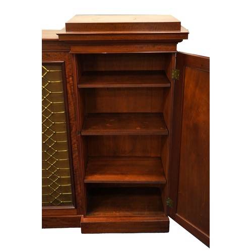 2005 - William IV Cuban ‘fiddleback’ mahogany library bookcase with five brass grill fronted doors, each en... 