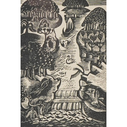 384 - Paul Nash - Rhaman in Paradise, wood engraving inscribed Golden Cockerel Press 1936 verso, mounted, ... 