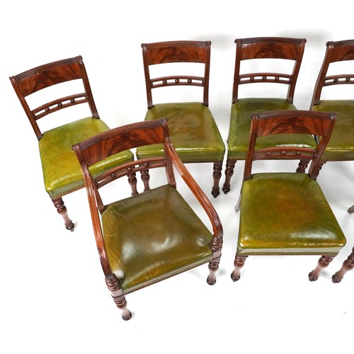 2013 - WITHDRAWN Set of eight Regency mahogany dining chairs with green leather upholstered stuff over seat... 