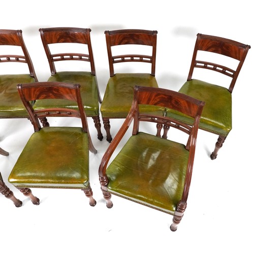 2013 - WITHDRAWN Set of eight Regency mahogany dining chairs with green leather upholstered stuff over seat... 