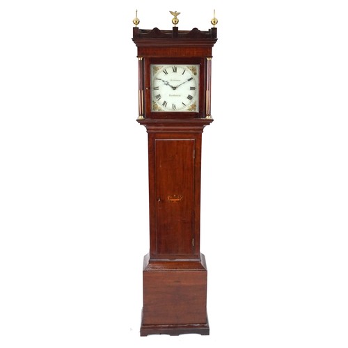 2029 - 19th century mahogany longcase clock with painted dial inscribed W Morris Eastbourne having Roman nu... 