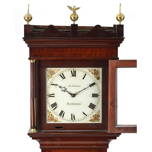 2029 - 19th century mahogany longcase clock with painted dial inscribed W Morris Eastbourne having Roman nu... 