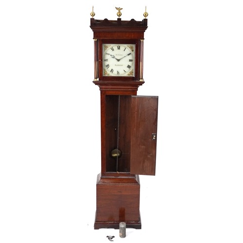 2029 - 19th century mahogany longcase clock with painted dial inscribed W Morris Eastbourne having Roman nu... 