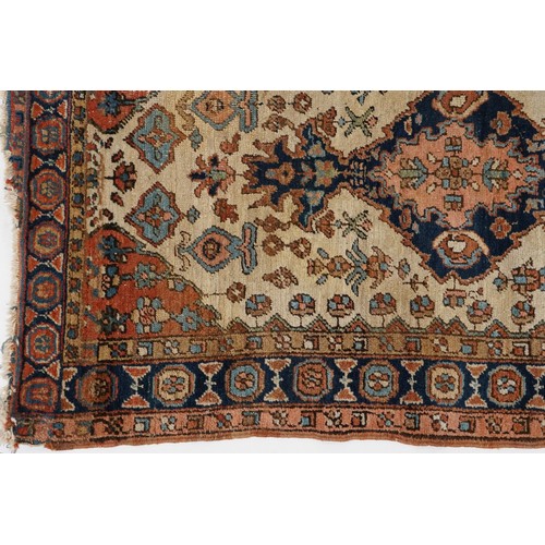 2196 - Rectangular Persian brown ground rug having a repeat diamond central field, 270cm x 157cm