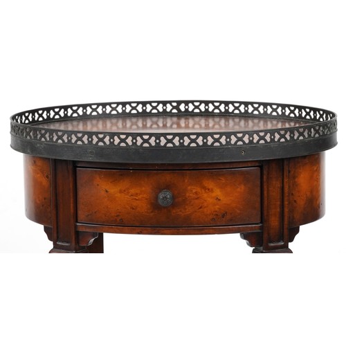 2125 - Theodore Alexander Louis XV style oval side table with quarter veneered top, under tier, pierced bro... 