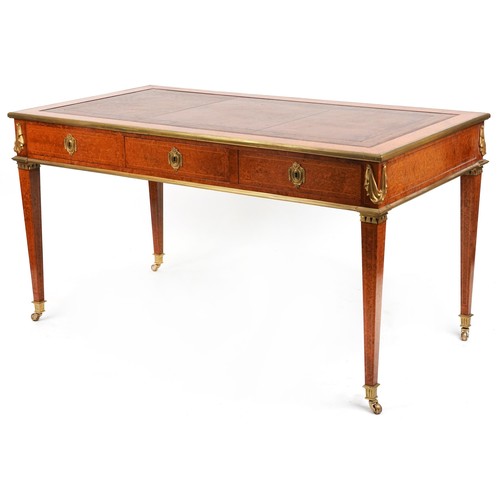 2014 - 19th century line inlaid amboyna Bureau plat  with ormolu mounts on tapering legs, impressed La Port... 