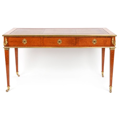 2014 - 19th century line inlaid amboyna Bureau plat  with ormolu mounts on tapering legs, impressed La Port... 